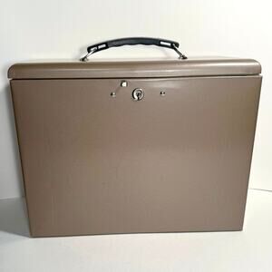 Vintage Metal File Box Tan 12.5” x 7.5” x 8.5”